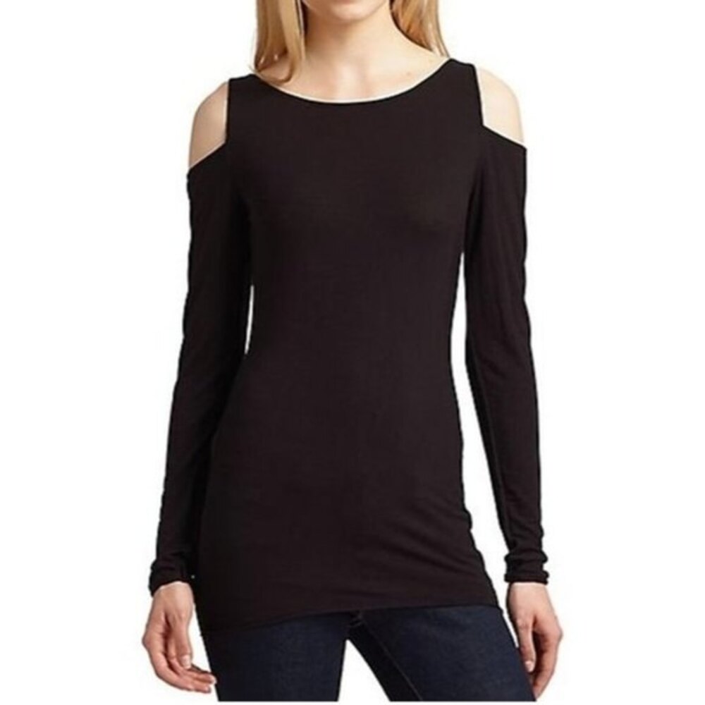 Bailey 44 Cold Shoulder Boat Neck Long Sleeve Top Black Size Medium